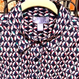 JC Penney silk blend 3/4 sleeve blouse w/ bird print SP